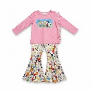 Peanuts Snoopy Friends Pink Ruffle Top & Bell Bottom Pants Set Kids 5T
